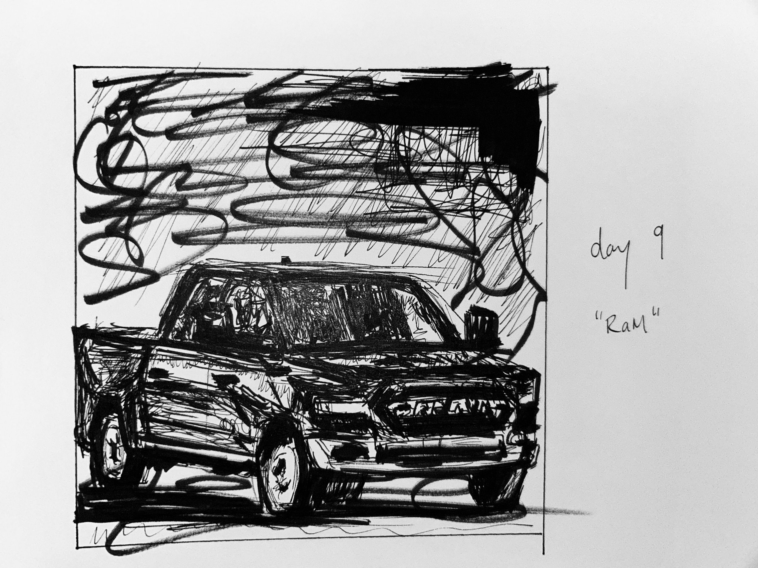 day 9 of #inktober

&ldquo;ram&rdquo;

was behind one of these dodge rams on the road and was inspired, although i decided against sketching their dumb bumper stickers and vanity plate 😒