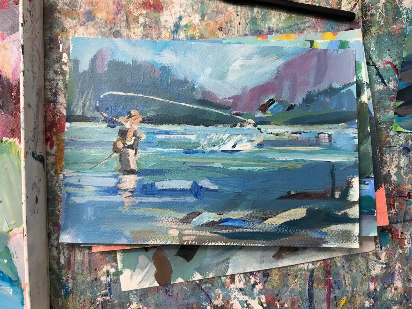 Day 9 #30daysofcreating
Prompt: 5min thumbnail sketches before starting a painting (in this case 10-15min)

Been dreaming of painting fly fishing scenes for some time now, and it&rsquo;s also on my bucket list to learn how for real.
Something about t