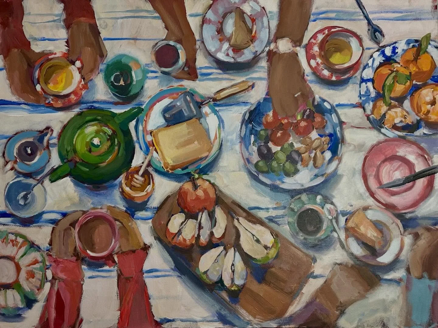 Enough is a feast 🍎

Day 10 #30daysofcreating
Prompt: What&rsquo;s the story behind your art?

People gathered around food always conjures themes of abundance and inclusive welcome for me, however humble the fare is. 
Ultimate hospitality is the mut