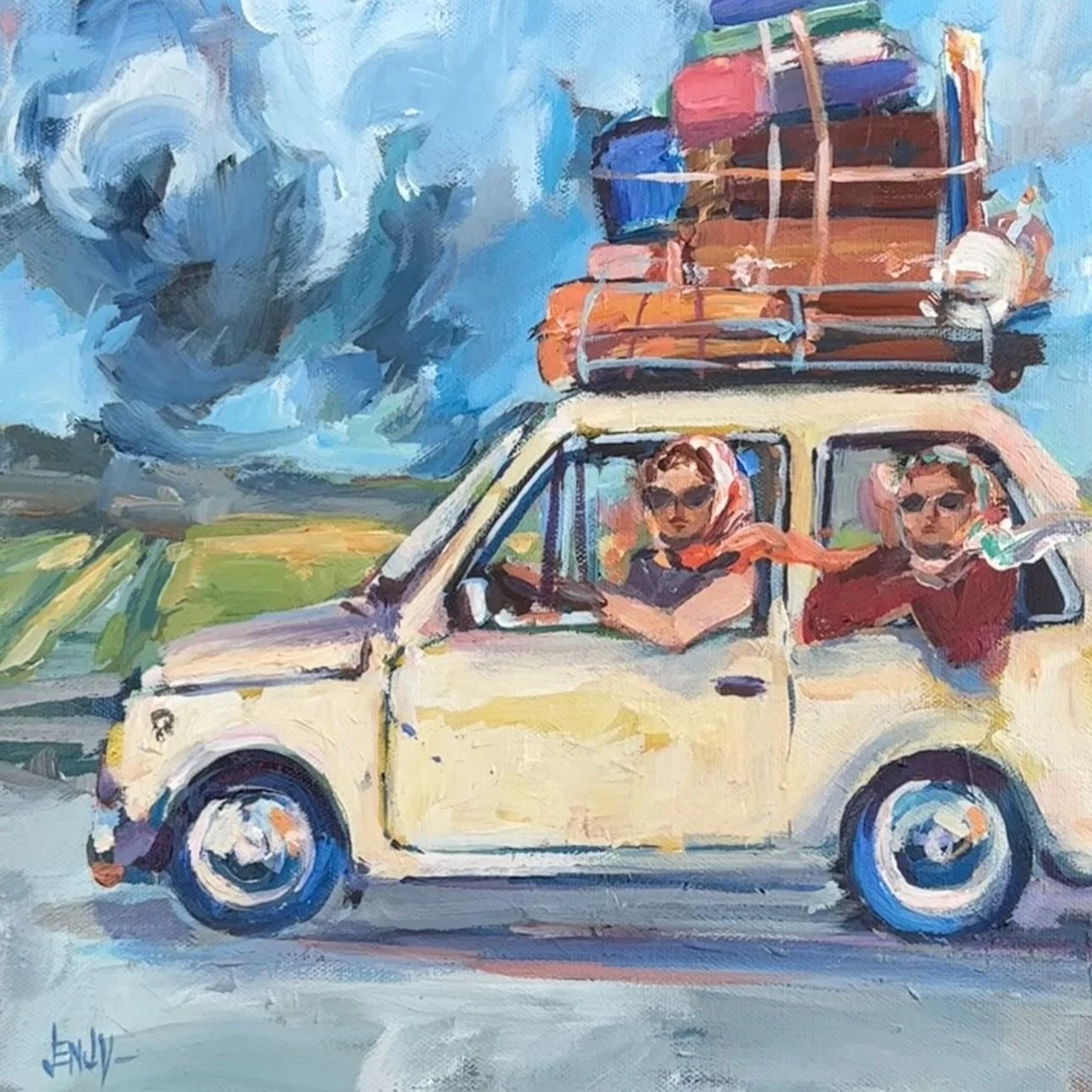 We&rsquo;re attached to our baggage 🧳 

Last one for &lsquo;HER&rsquo; @squarefootshow - TONIGHT! 
Thursday March 12
6pm MT

Check out squarefootshow.com to see this unique and stunning collection!👸🏼

#roadtrip #vintagecar #rideordies