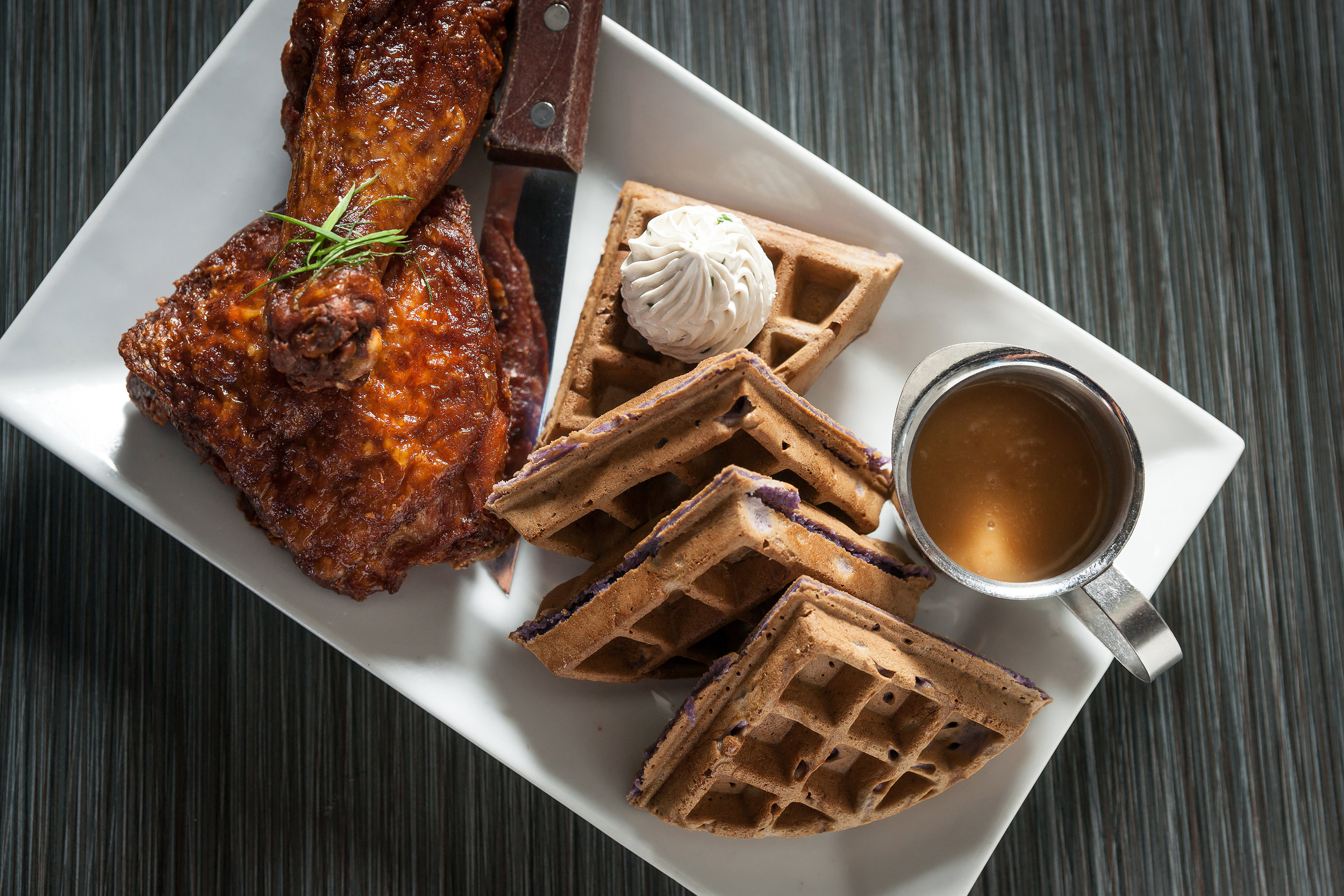 Chicken and Ube Waffles at Maharlika