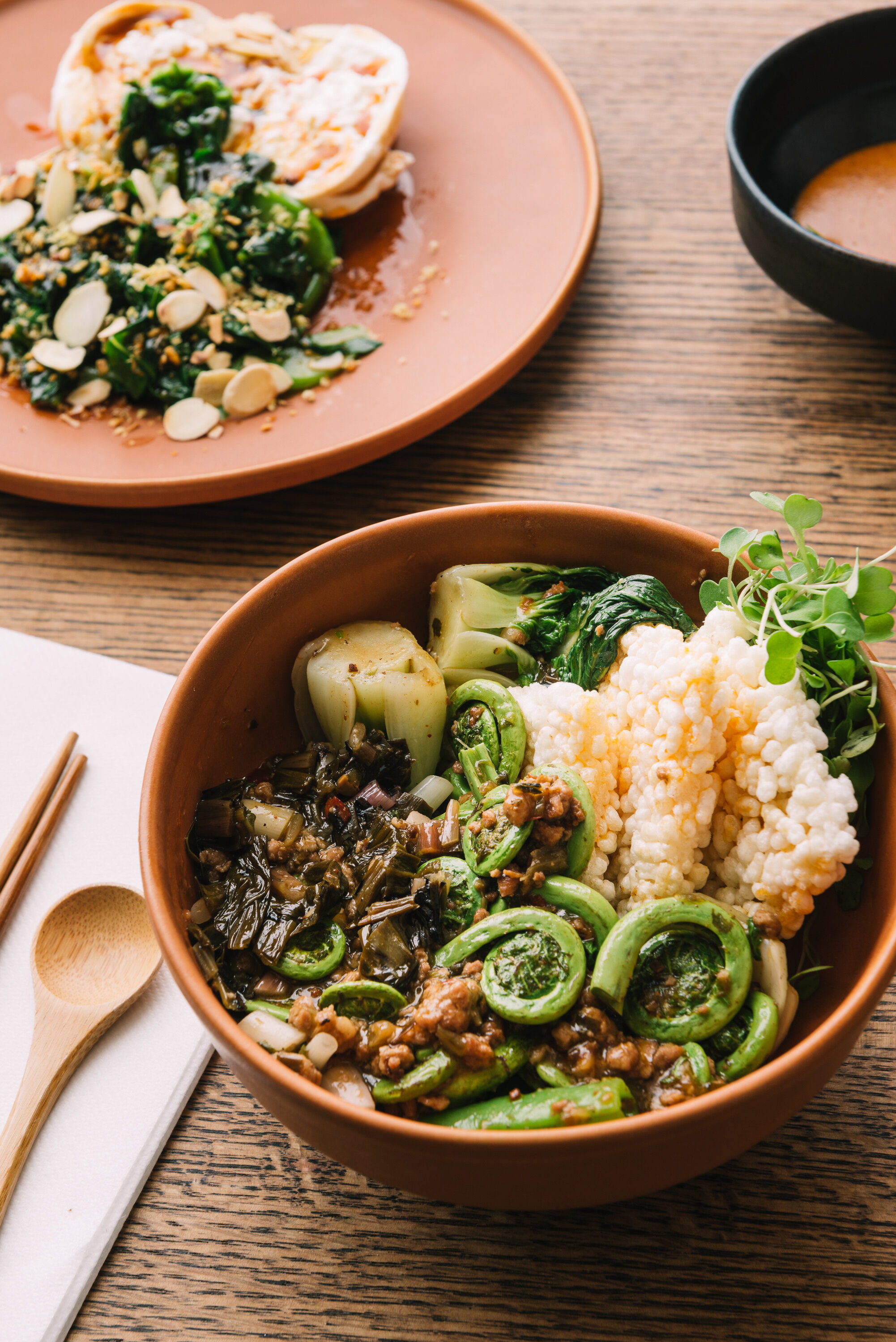 Stir-Fried Fiddlehead Ferns and Guoba