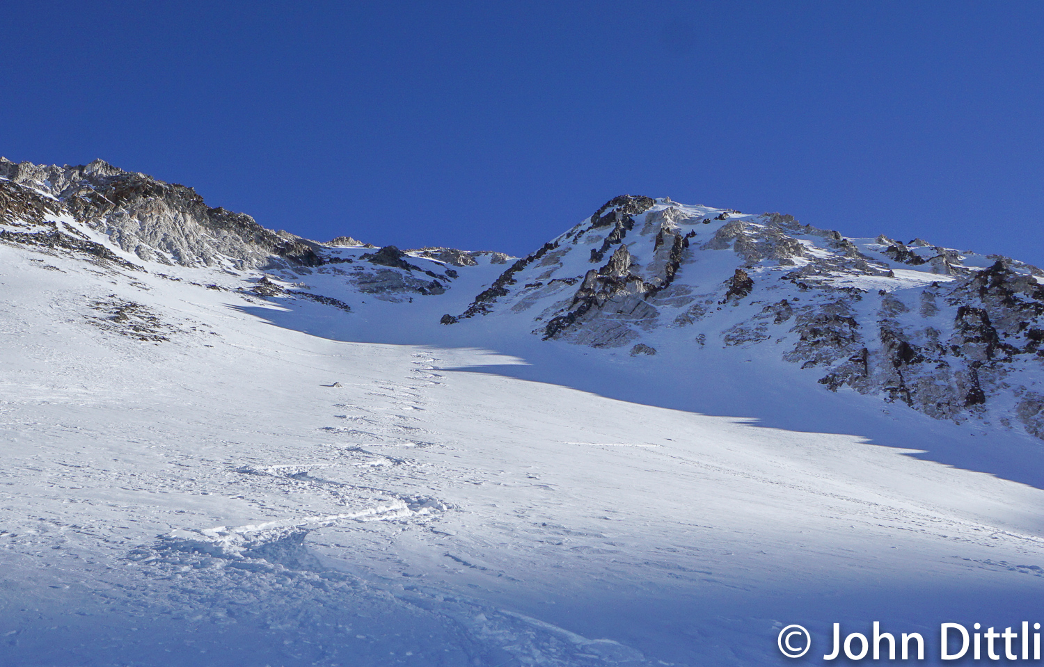 new powder atop previously avalanched slope