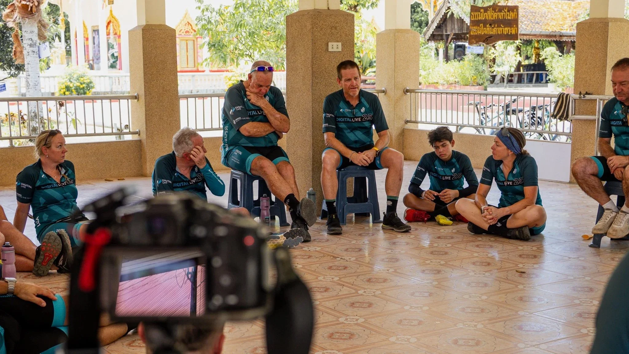 Peter Baines in a leadership discussion with a group of riders