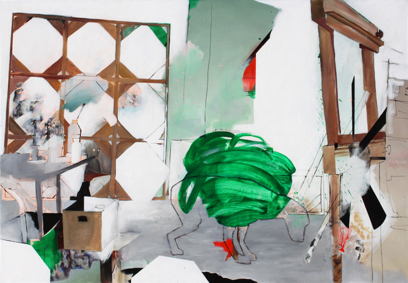 Bearing the Burden of Doubt (from Shawn Hunt / Graeme Berglund studio visit). 2013 oil and acrylic on canvas, 55.1" x 78.7"