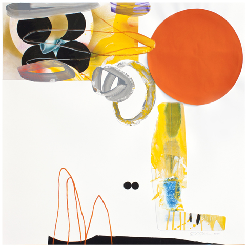 A Long Walk, 2015, mixed media collaged paper, 30" x 30"