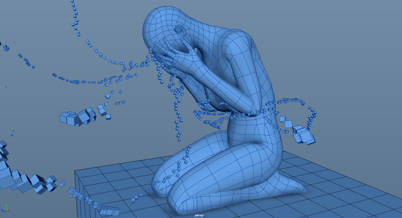 This image shows the deformation problems identified at this stage, prompting the need for a custom model to be created to achieve the extreme pose.