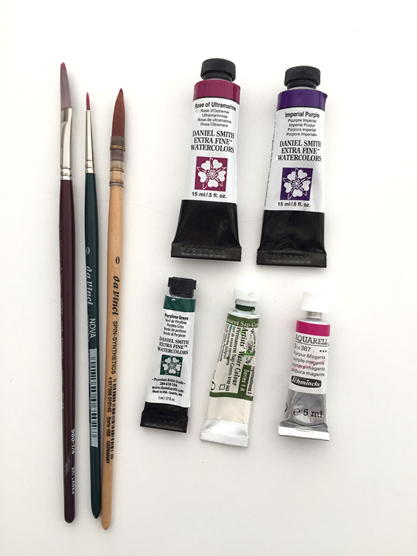 The paints and brushes I used.