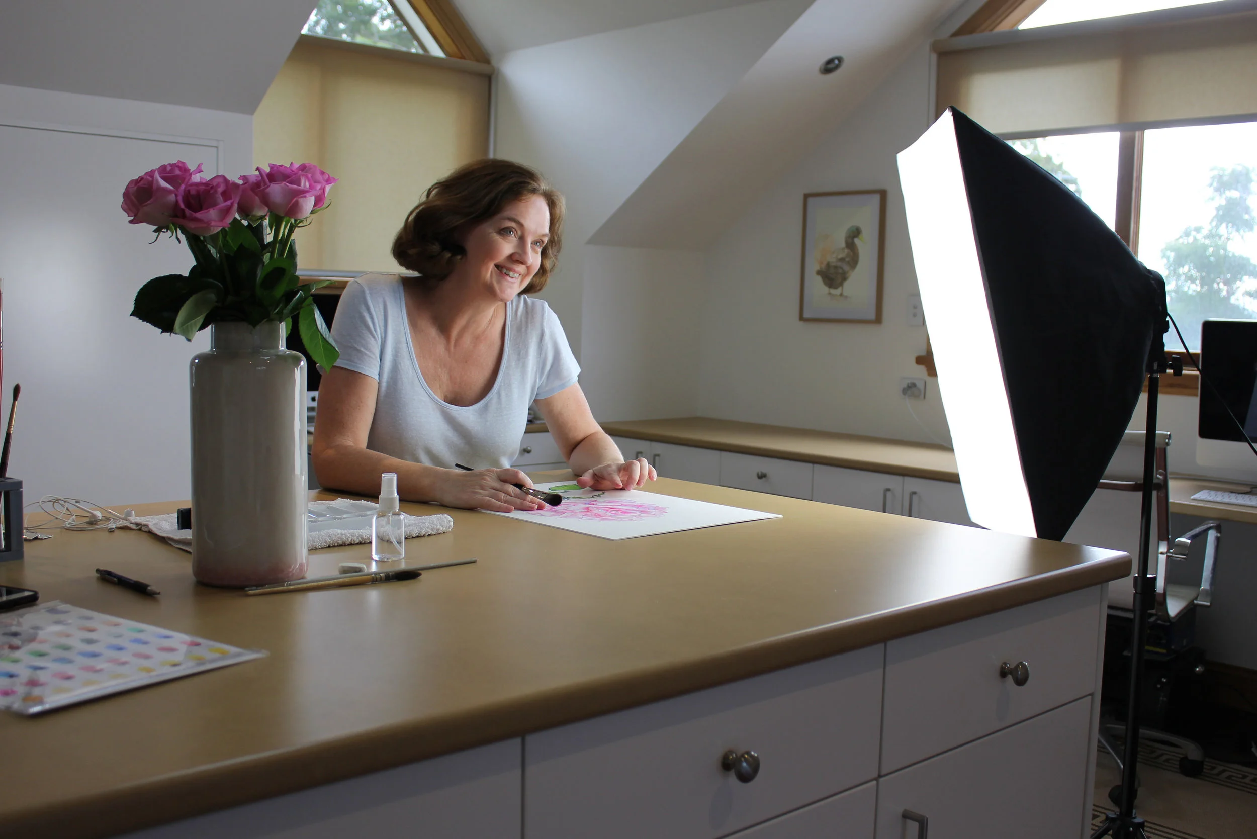 Filming the classes in my studio at home.