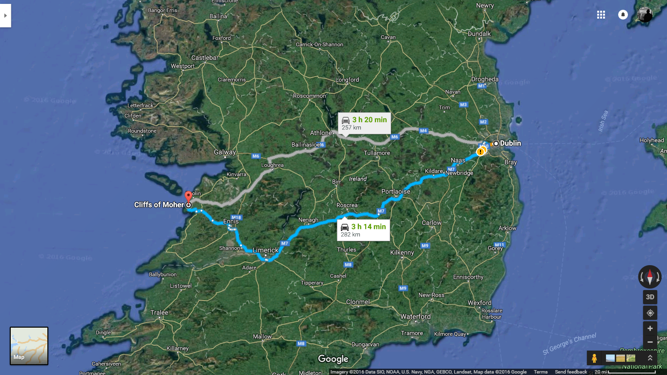 Dublin -> Cliffs of Moher (Google Maps)