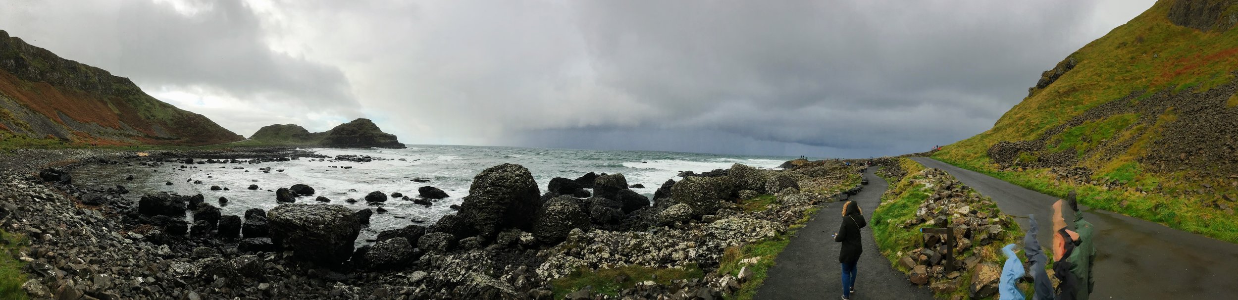 Giant's Causeway panoramic (i) The people in the bottom right corner of the image moved as I was panning my phone which is why they look a bit distorted.