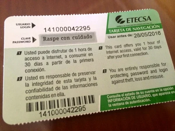 1 Hour Prepaid ETECSA Wifi Card