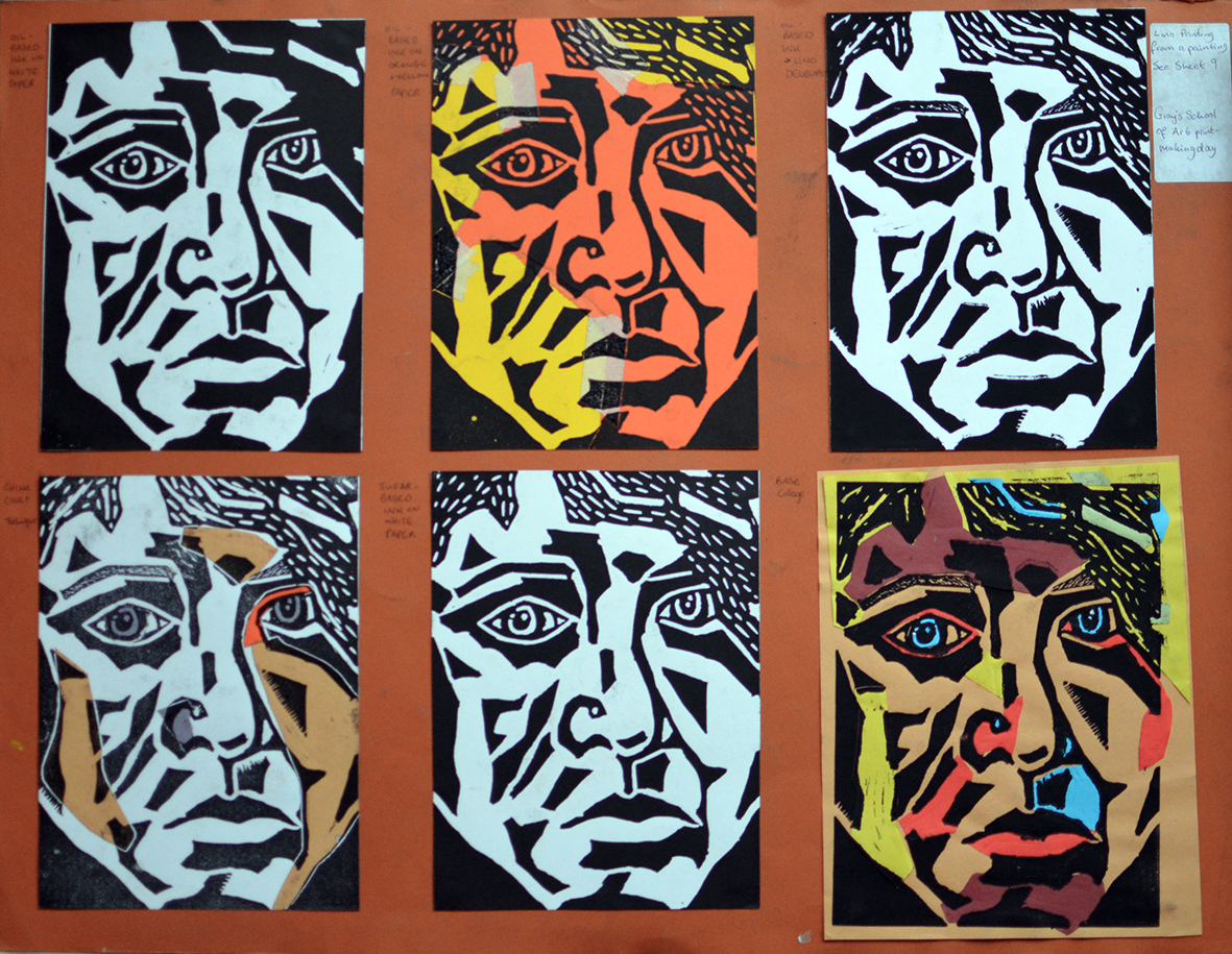 Chloe. Lino print and 'chine colet' on paper. Gray's School of Art. 