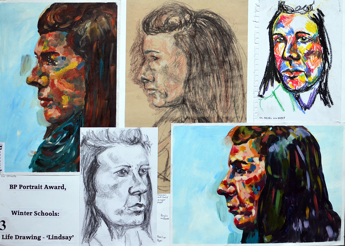 Lindsay, Mixed Media on paper. BP Portrait Award, Winter Schools.