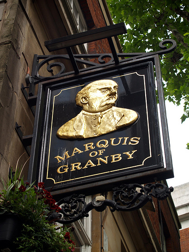 Fun fact: The Marquis of Granby, lost his wig leading a heroic cavalry charge at the Battle of Minden in 1759. To this day inn signs, including the one hanging above the pub we'll be visiting, never show him wearing a wig. 