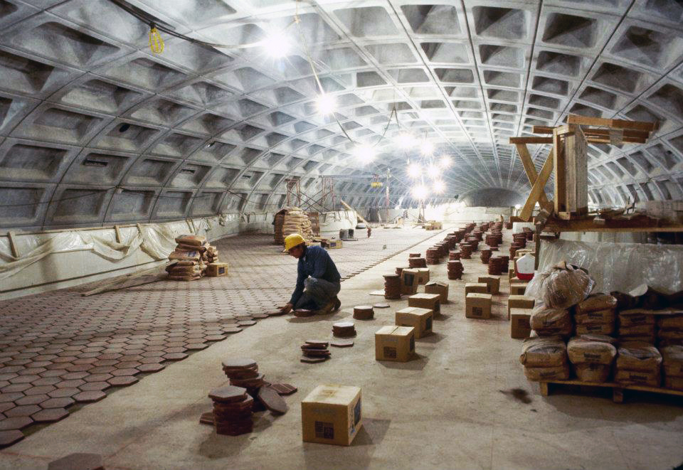 Tile installation at Ballston Station, 1978. WMATA photo