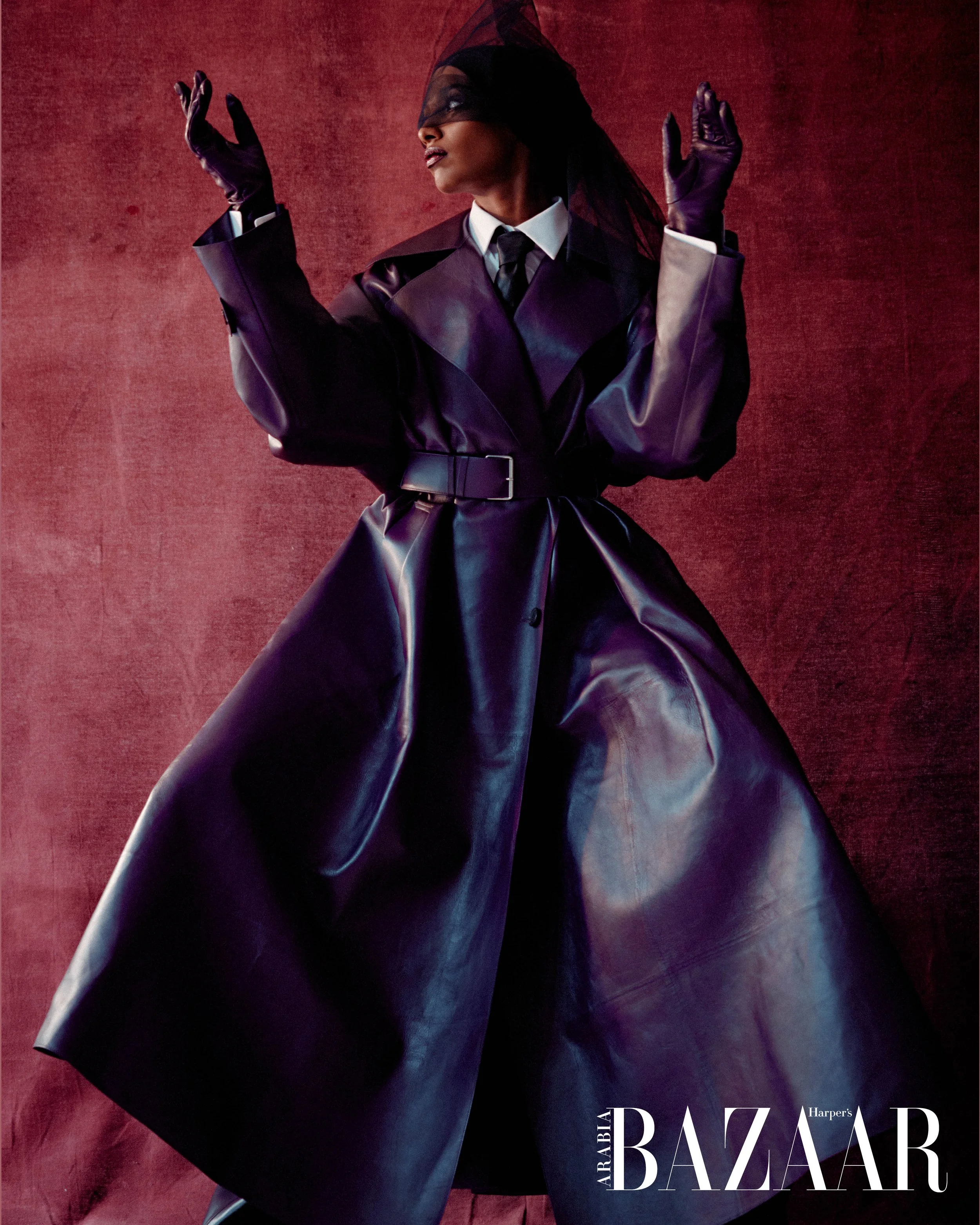 Monique Lee Millinery veil with Alexander McQueen fashion featured in Harpers Bazaar Arabia