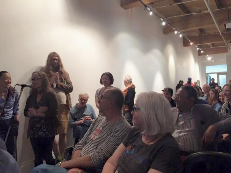 DGC Filmmaker Emily Weedon delivers a heartfelt speech during the Q&A at the Town Hall on Arts and Culture