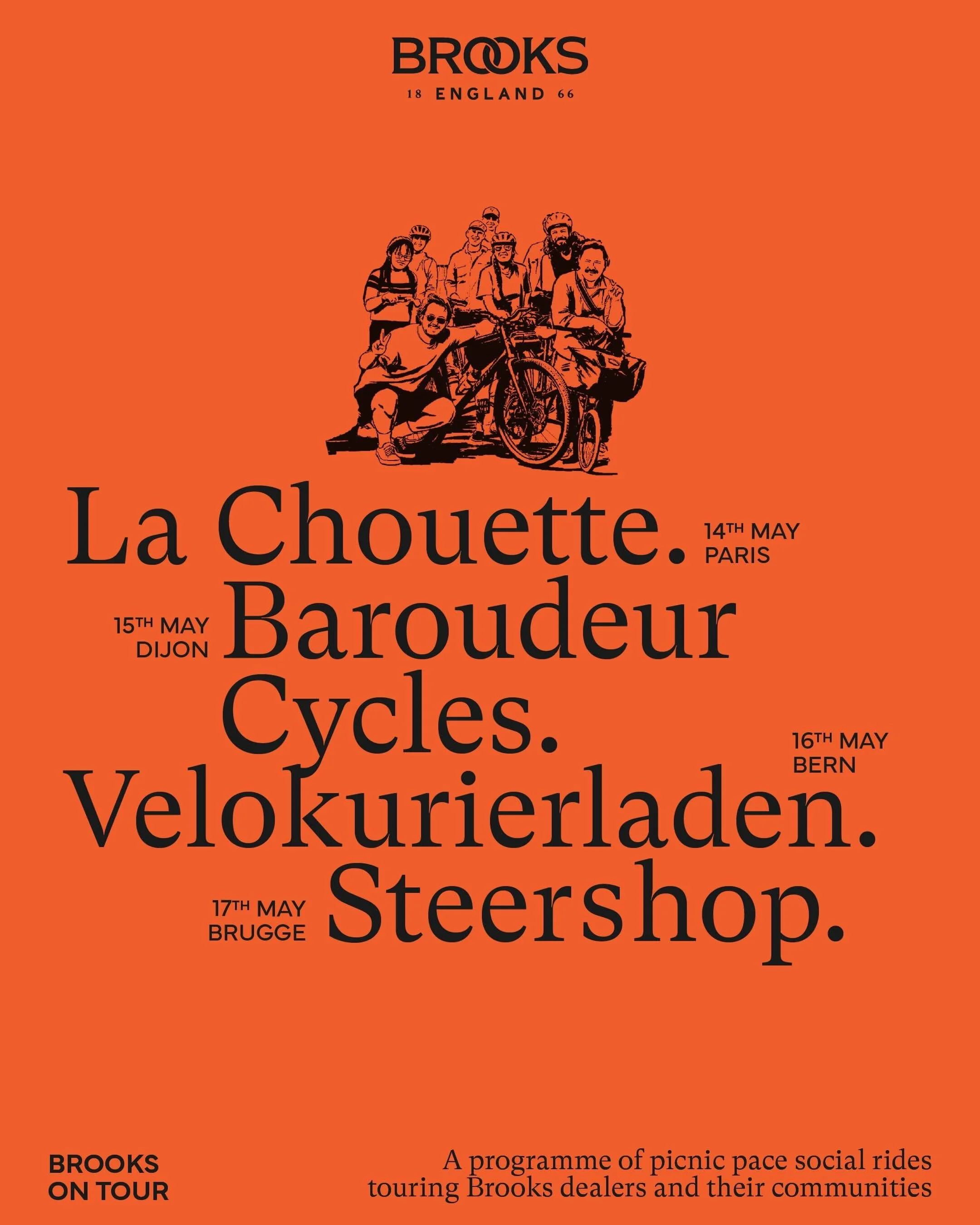 Proud to be part of the small circle of Europe&rsquo;s finest specialty bike stores to host one of the four European stops of the Brooks England tour.

Brooks is riding bikes &mdash; and somehow, for one Sunday, Brugge becomes part of the story.

Tog