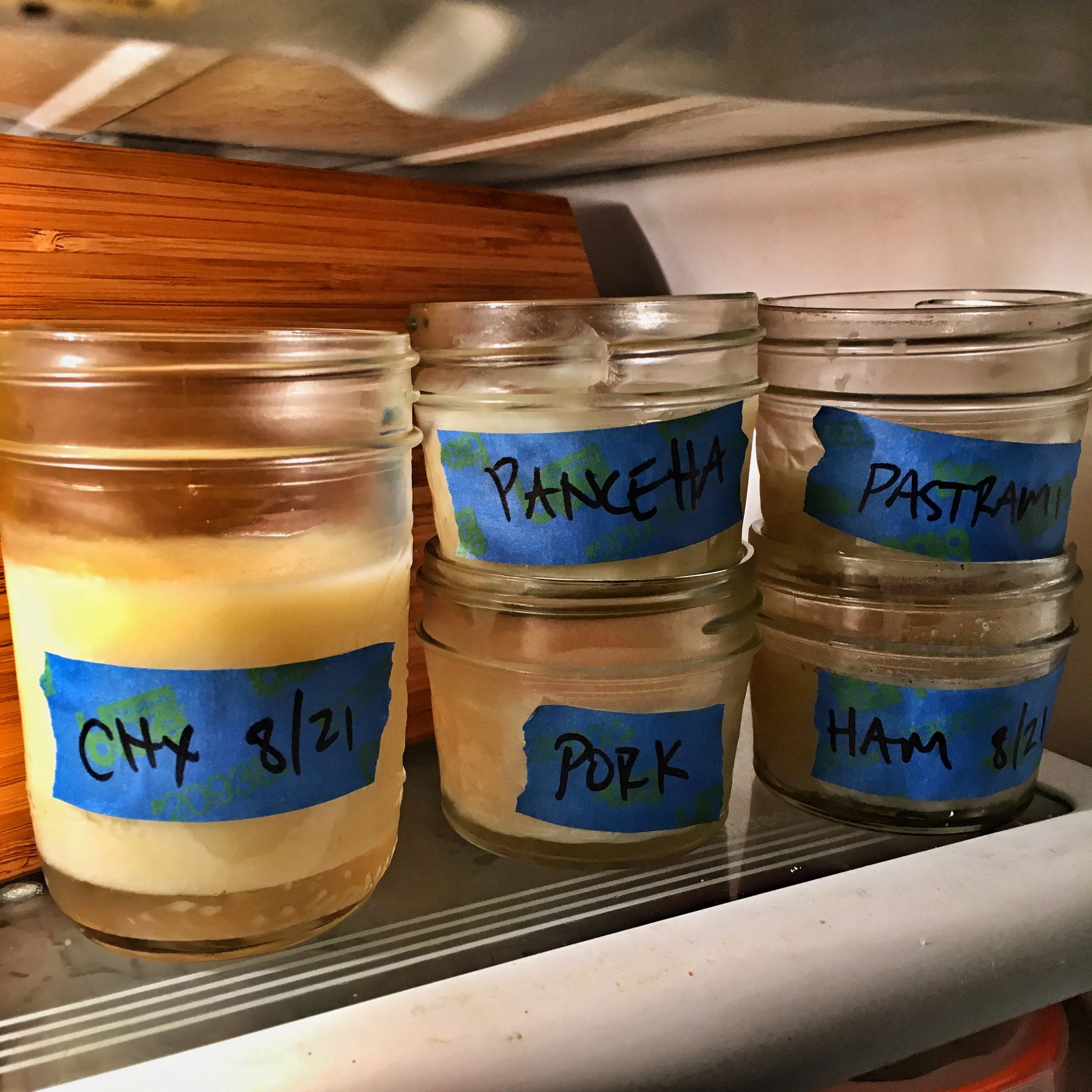 Chicken lard (schmaltz), pancetta fat, pork lard, pastrami fat, and ham fat. I can't wait to experiment with all of these!
