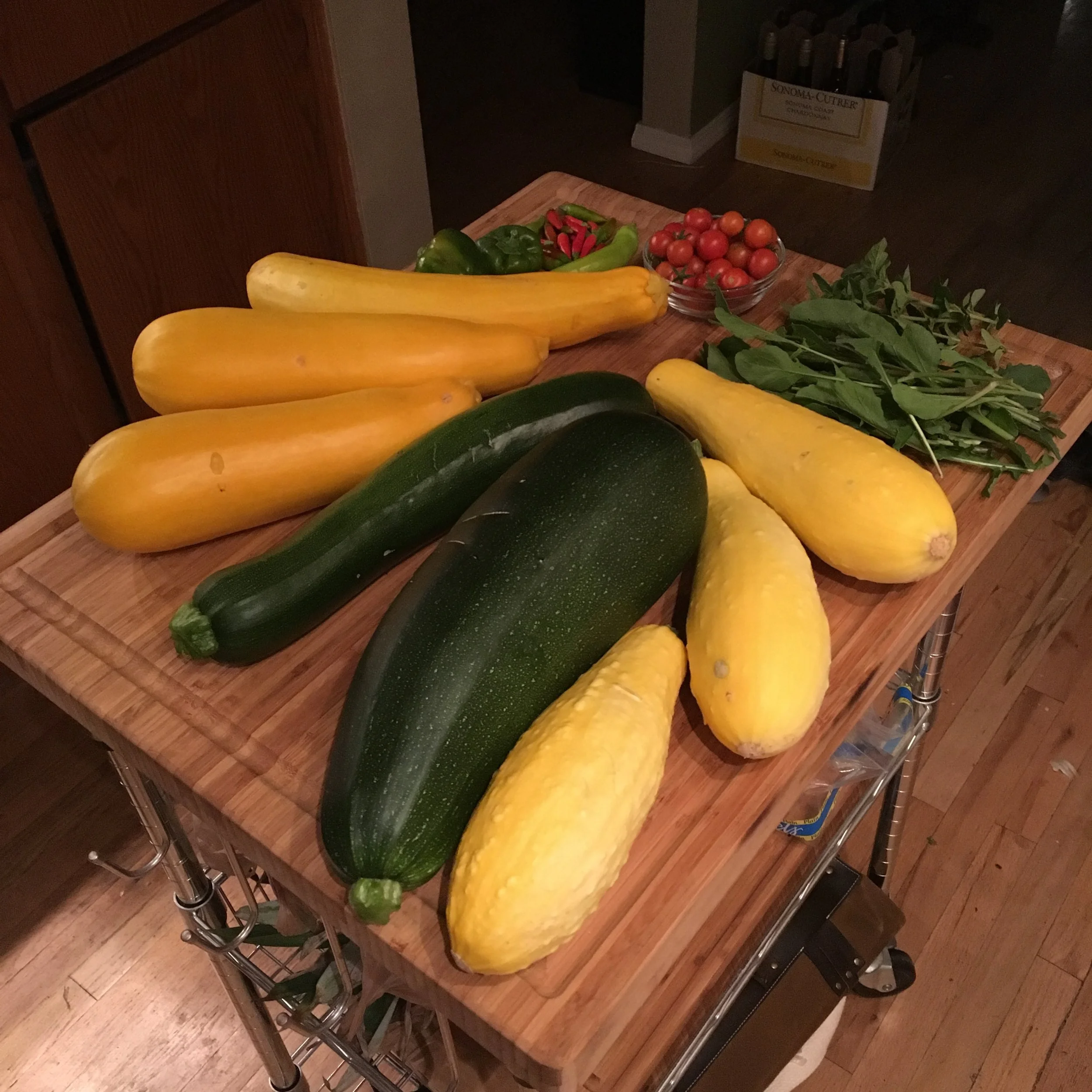 This size harvest happened on the regular, almost every week in August we had this much squash!