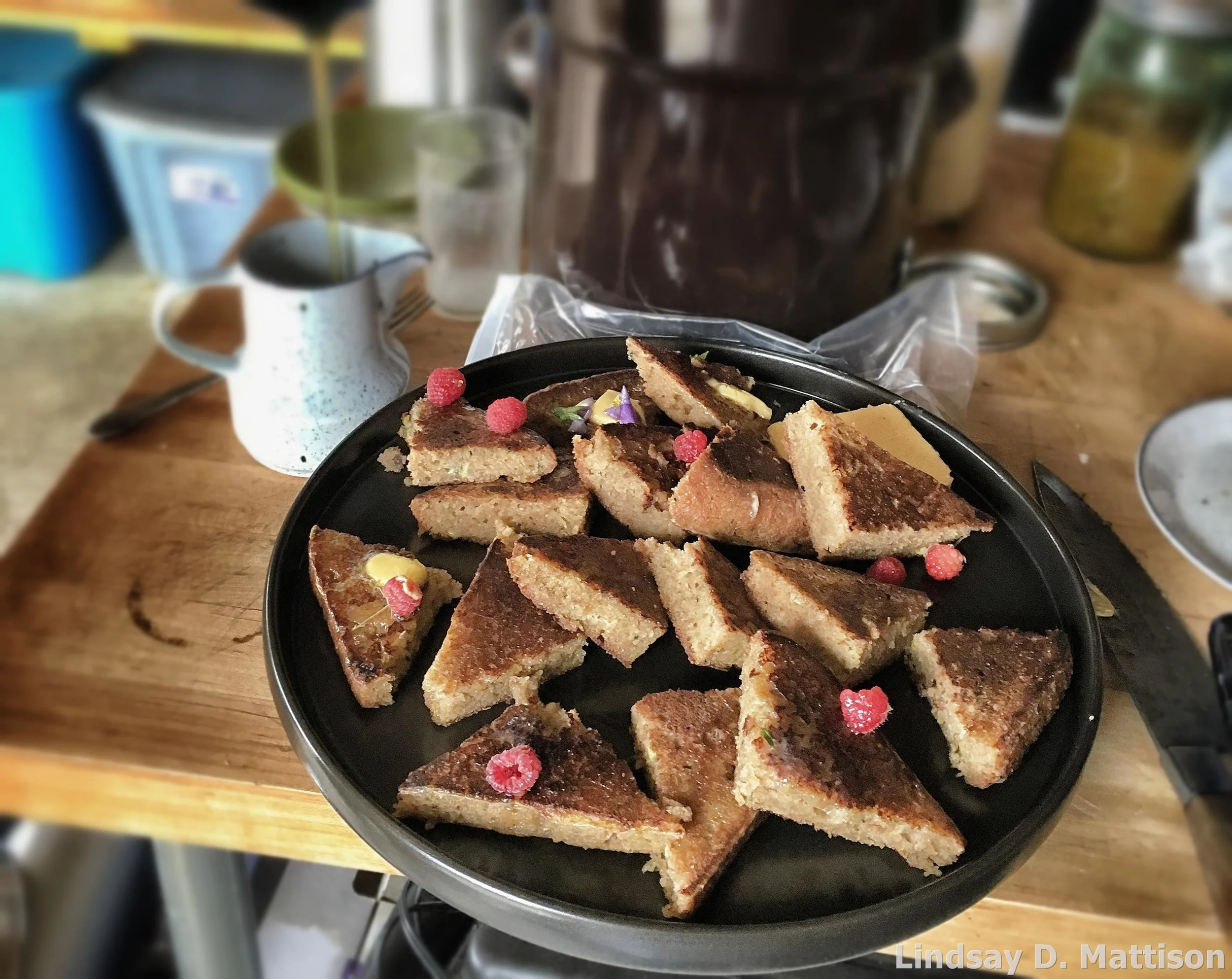 Zucchini bread French toast, cut family-style for a brunch party