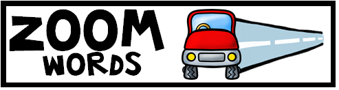 Materials: Spelling Words, Dry Erase Marker, Eraser, Toy Car, Road Tape from Target, Zoom Words Template