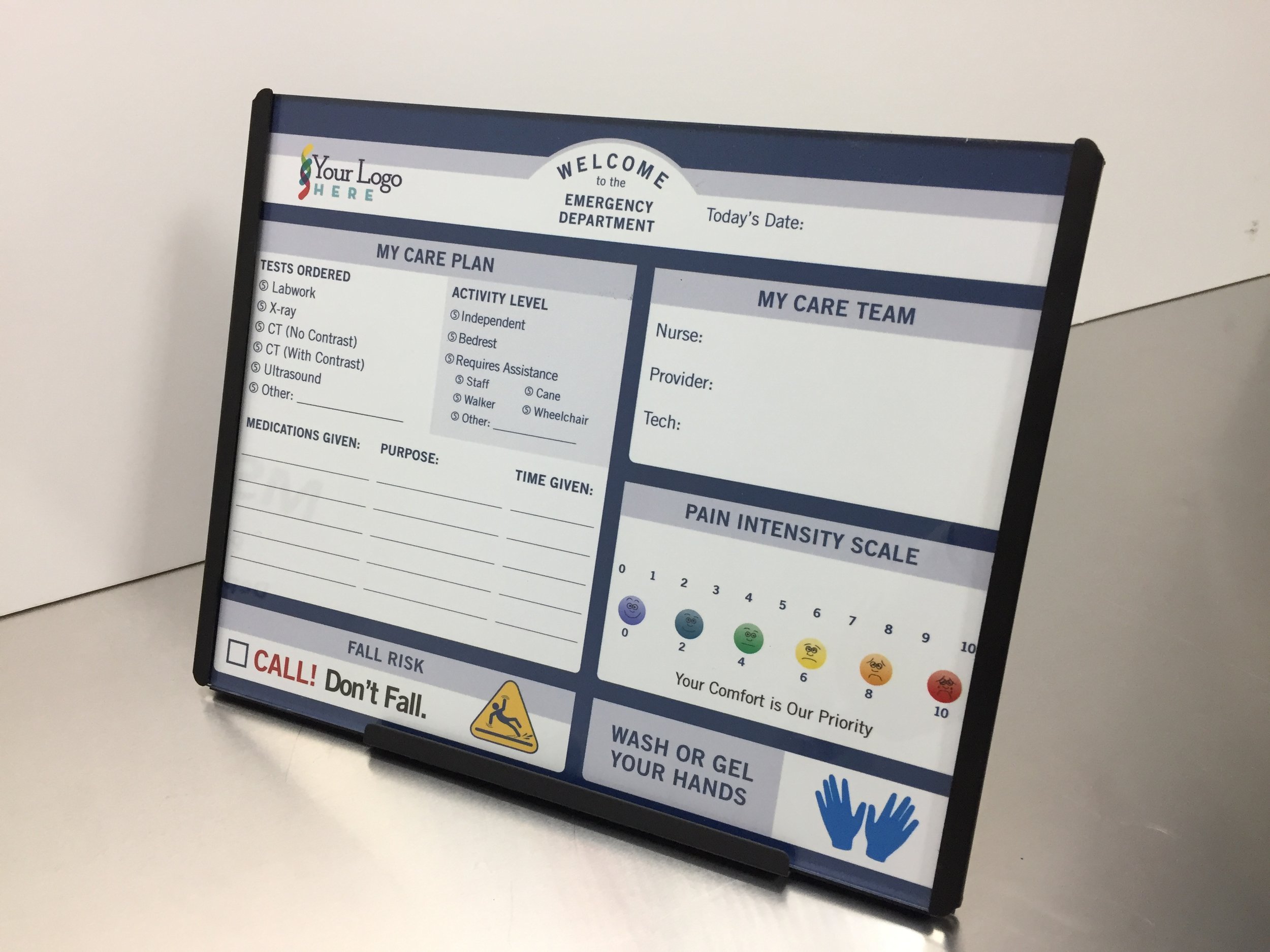 A new completely customized, portable, writable and erasable bedside communication tool