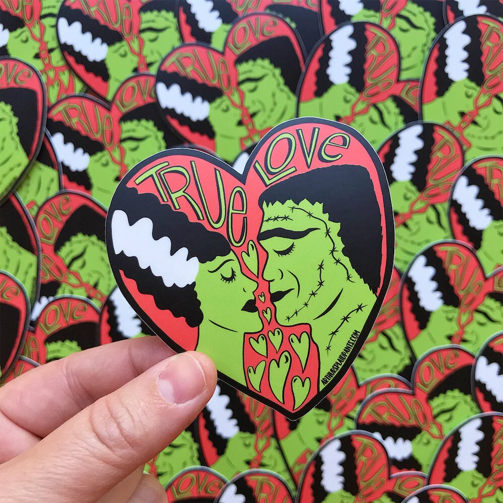 TRUE LOVE FRANKENSTEIN AND BRIDE STICKER.JPG