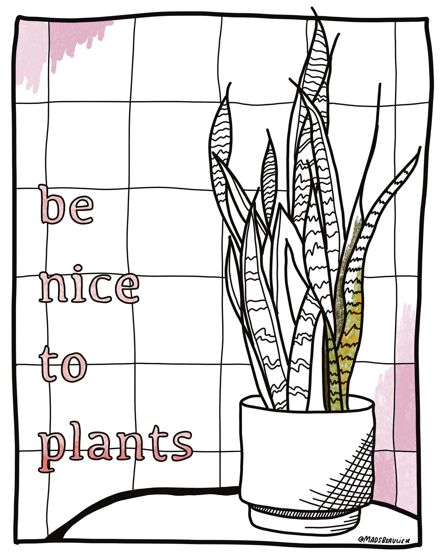 Be nice to plants: coloring page