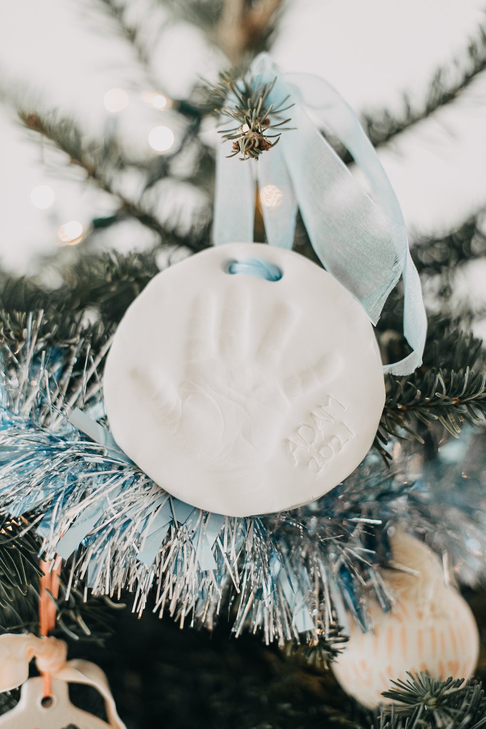 Baby hand print impression ornament