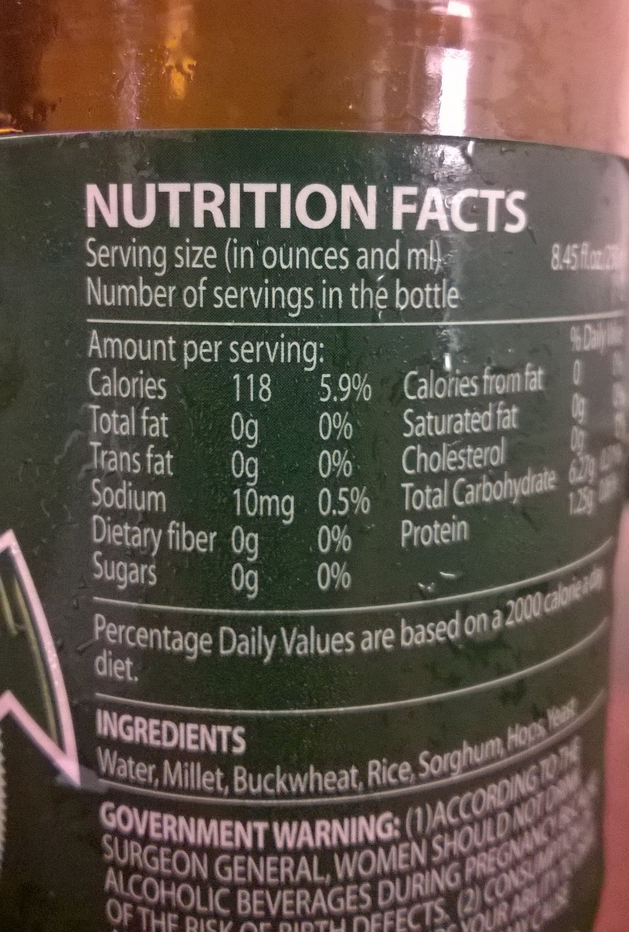 Alcohol Nutrition Facts