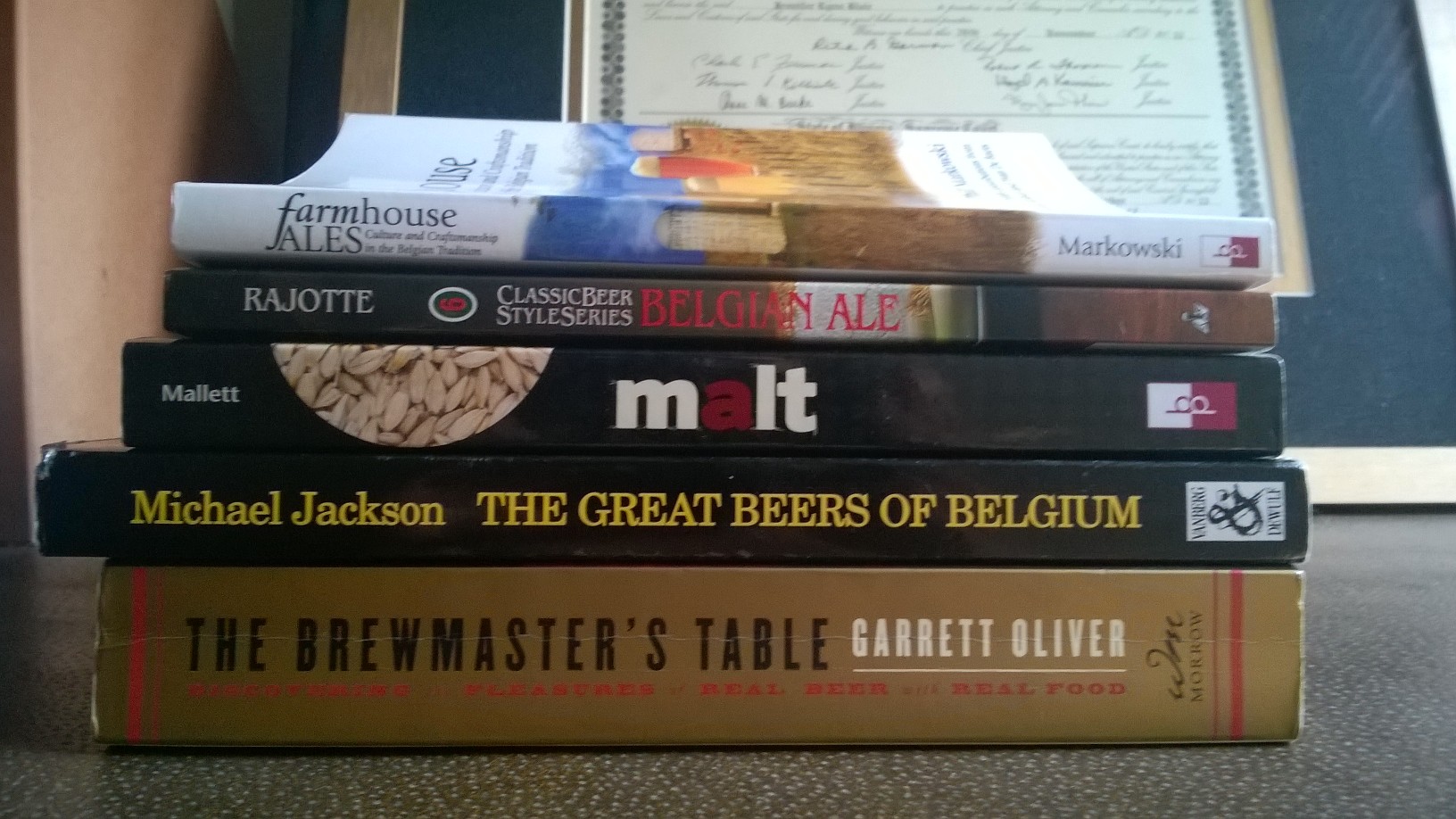 The two other books I read that are not pictured are Lambic and Brew Like a Monk , which I read on my tablet.
