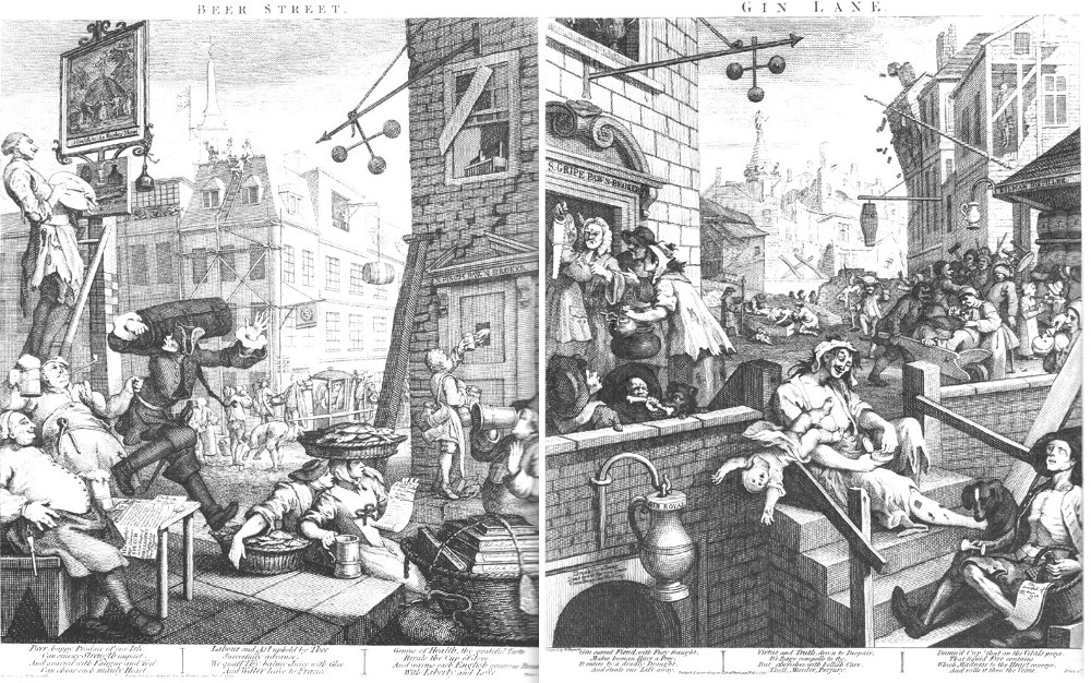 Beer Street and Gin Lane by William Hogarth are two of my absolute favorite prints. Also a pretty accurate depiction of me drinking beer compared to liquor.