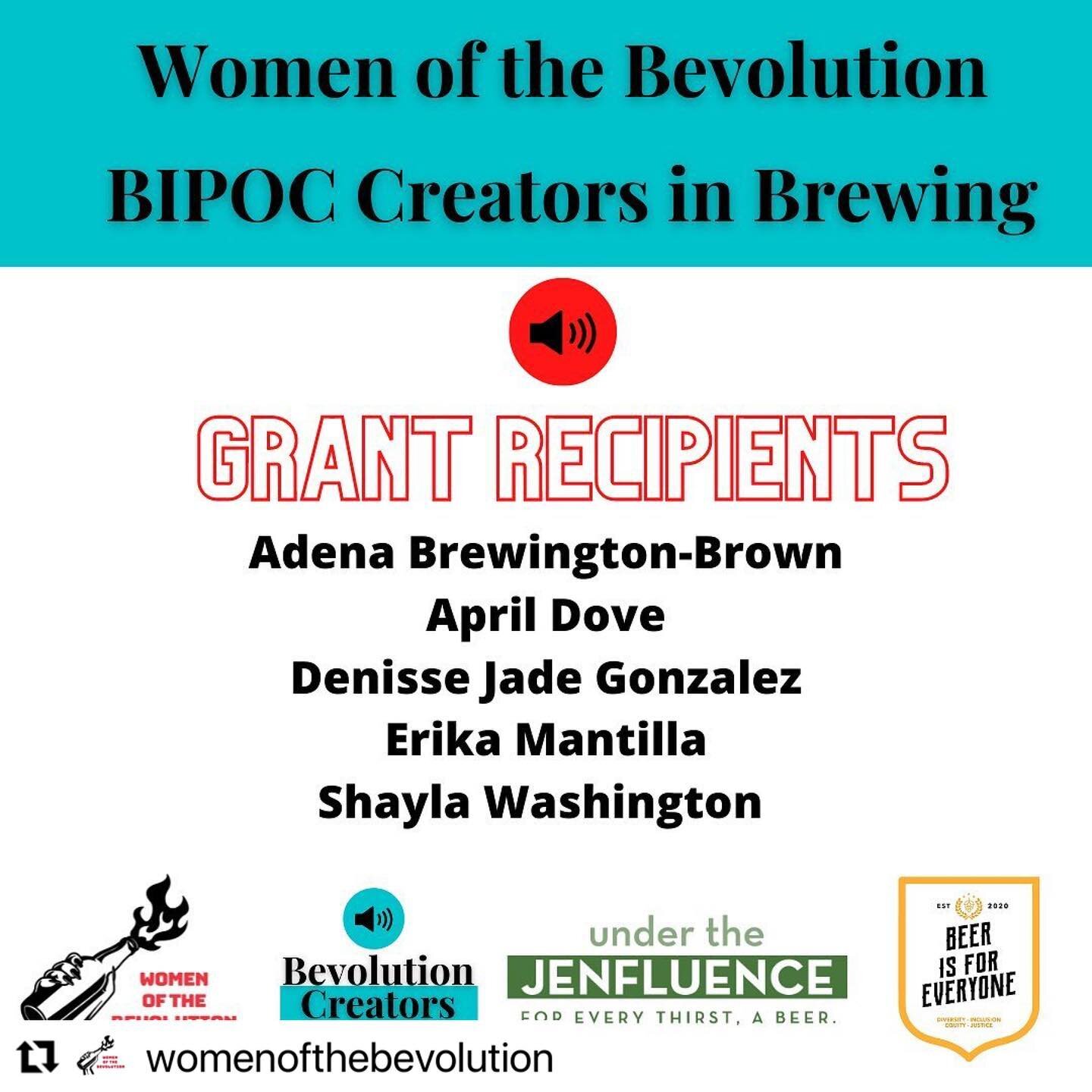 #Repost @womenofthebevolution 
・・・
Thank you to all who submitted for our first Women of the Bevolution BIPOC Creators in Brewing Grant! In collaboration with Jen Blair @underthejenfluence and Lindsay Malu Kido @beerisforeveryone, we have selected 5 
