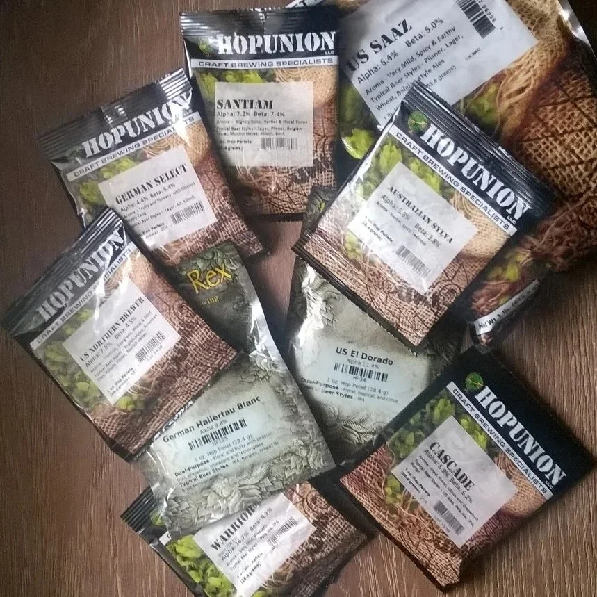 9 bags of one-ounce hops used for hop sensory exercise