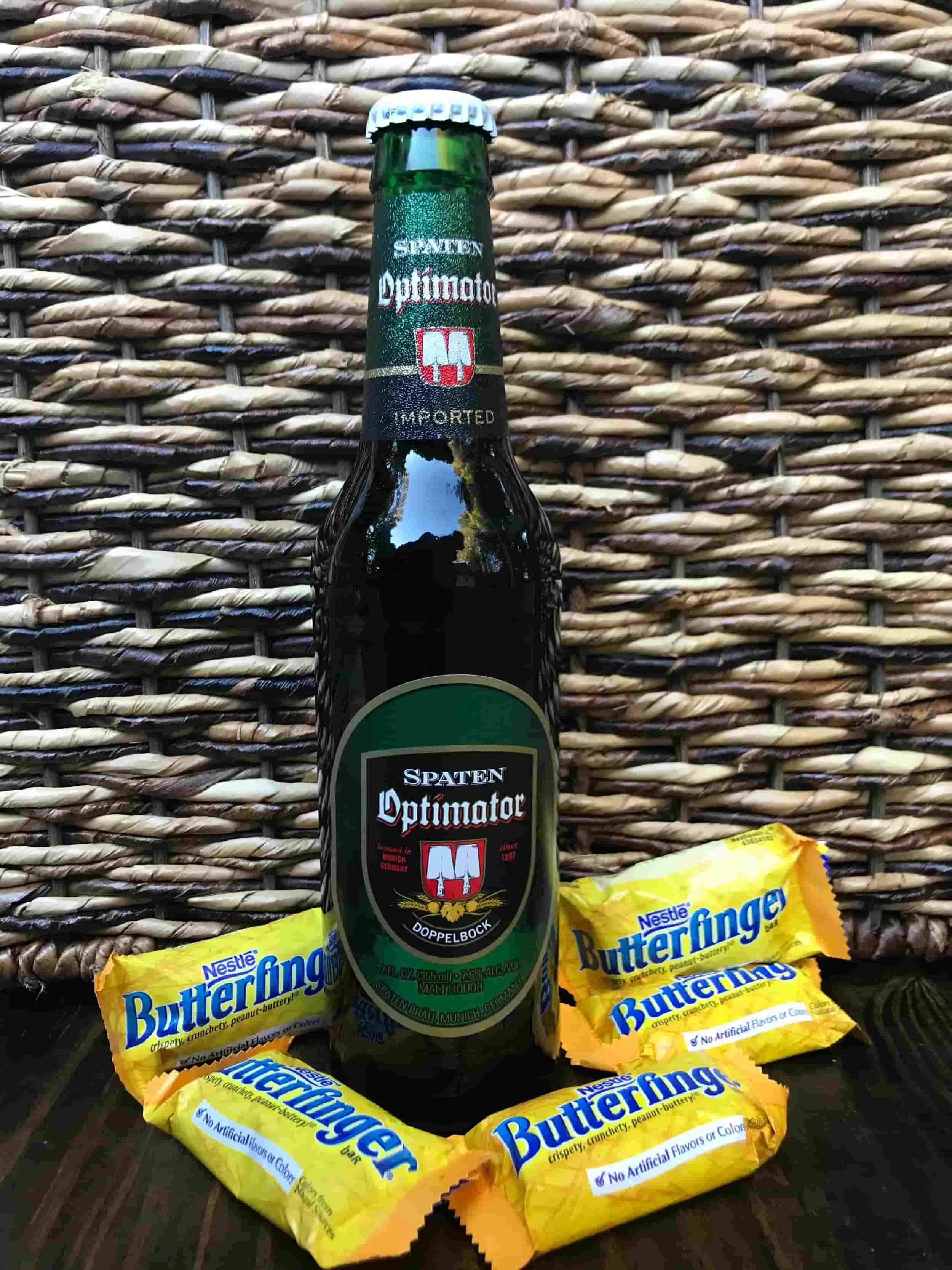 Spaten Optimator with miniature Butterfinger candy bars