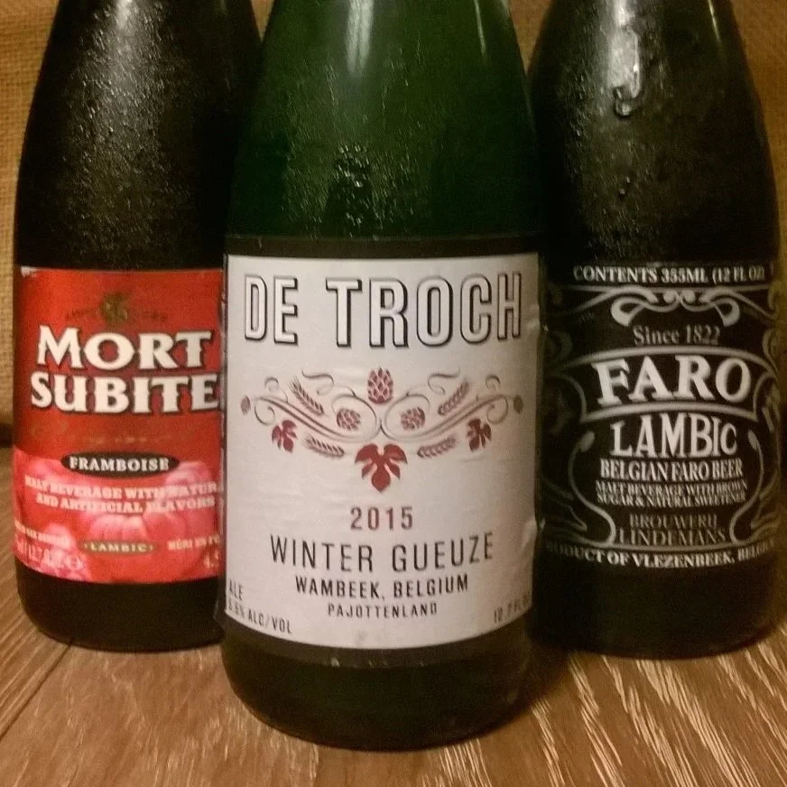Mort Subite Framboise, De Troch Winter Gueuze, and Lindemann's Faro Lambic