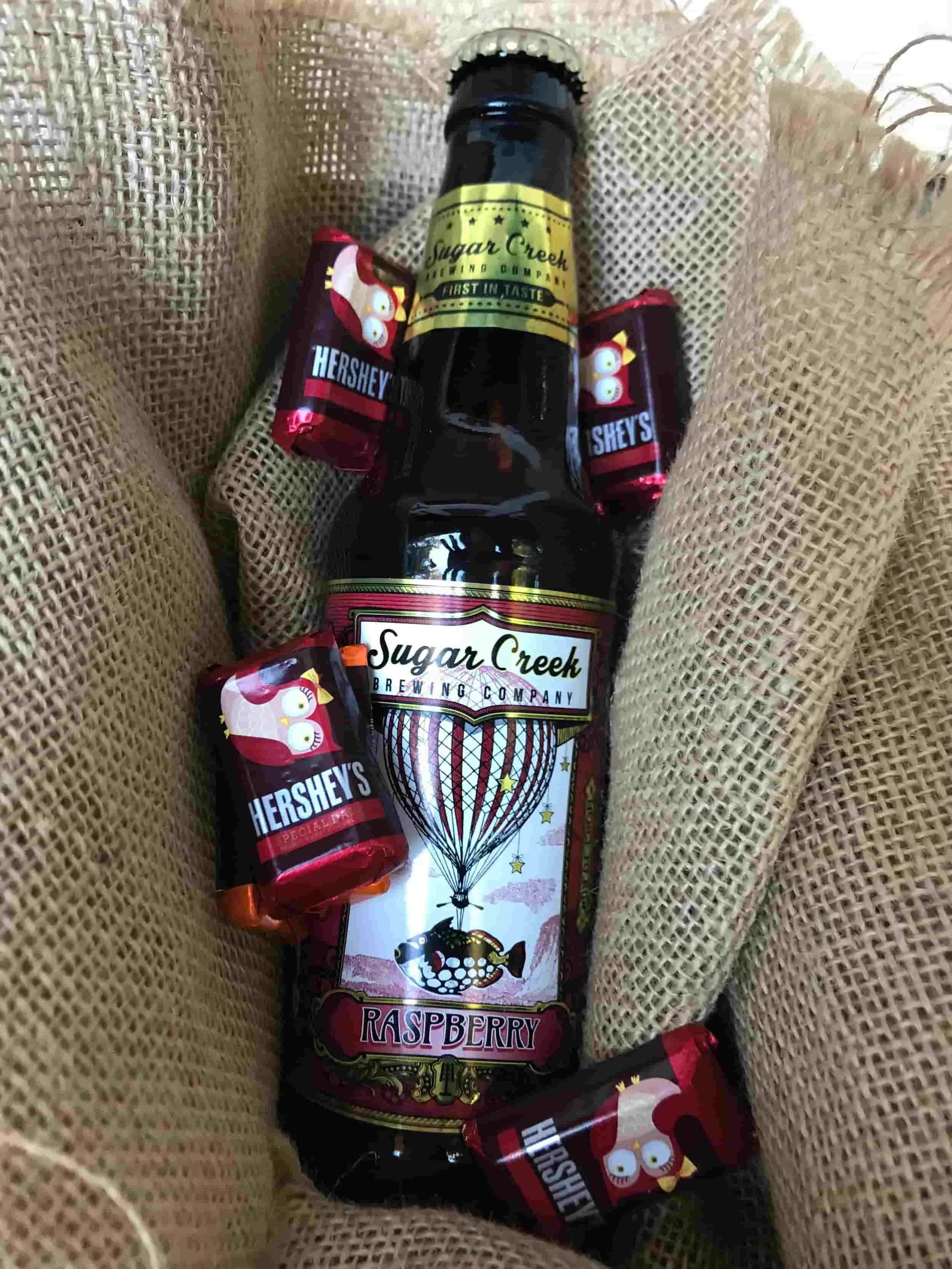 Sugar Creek Raspberry Ale with Hershey's Special Dark miniatures