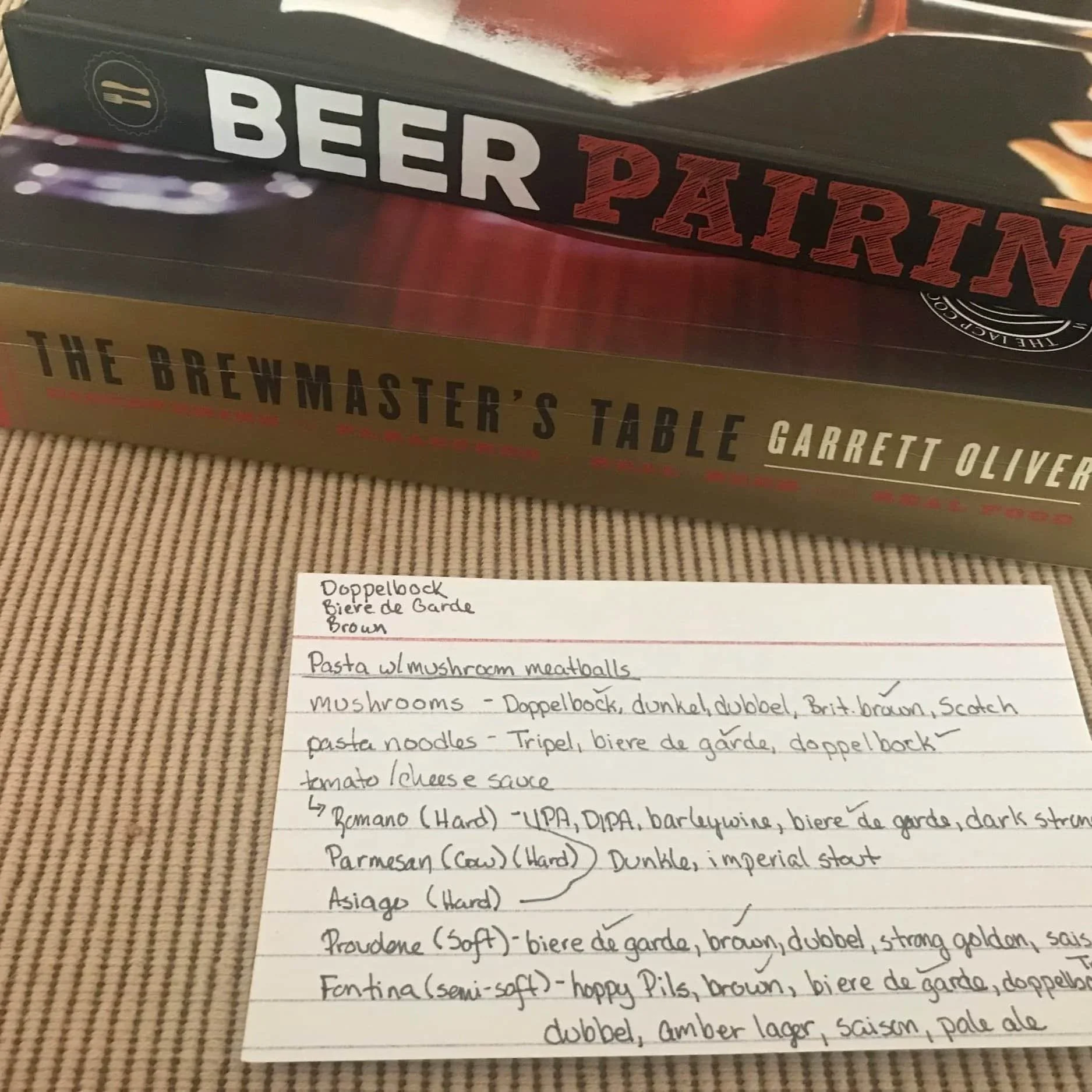 CLose up of food pairing ideas featuring Doppelbock beer with various dishes
