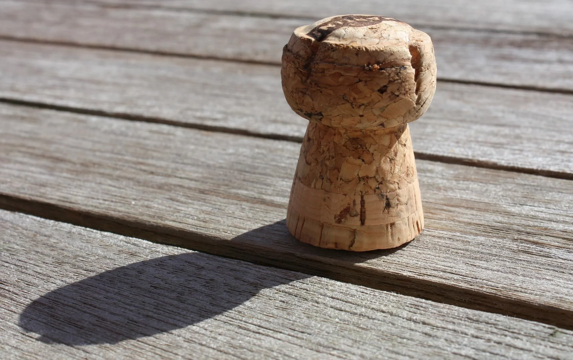 Close up of mushroom cork on wooden table