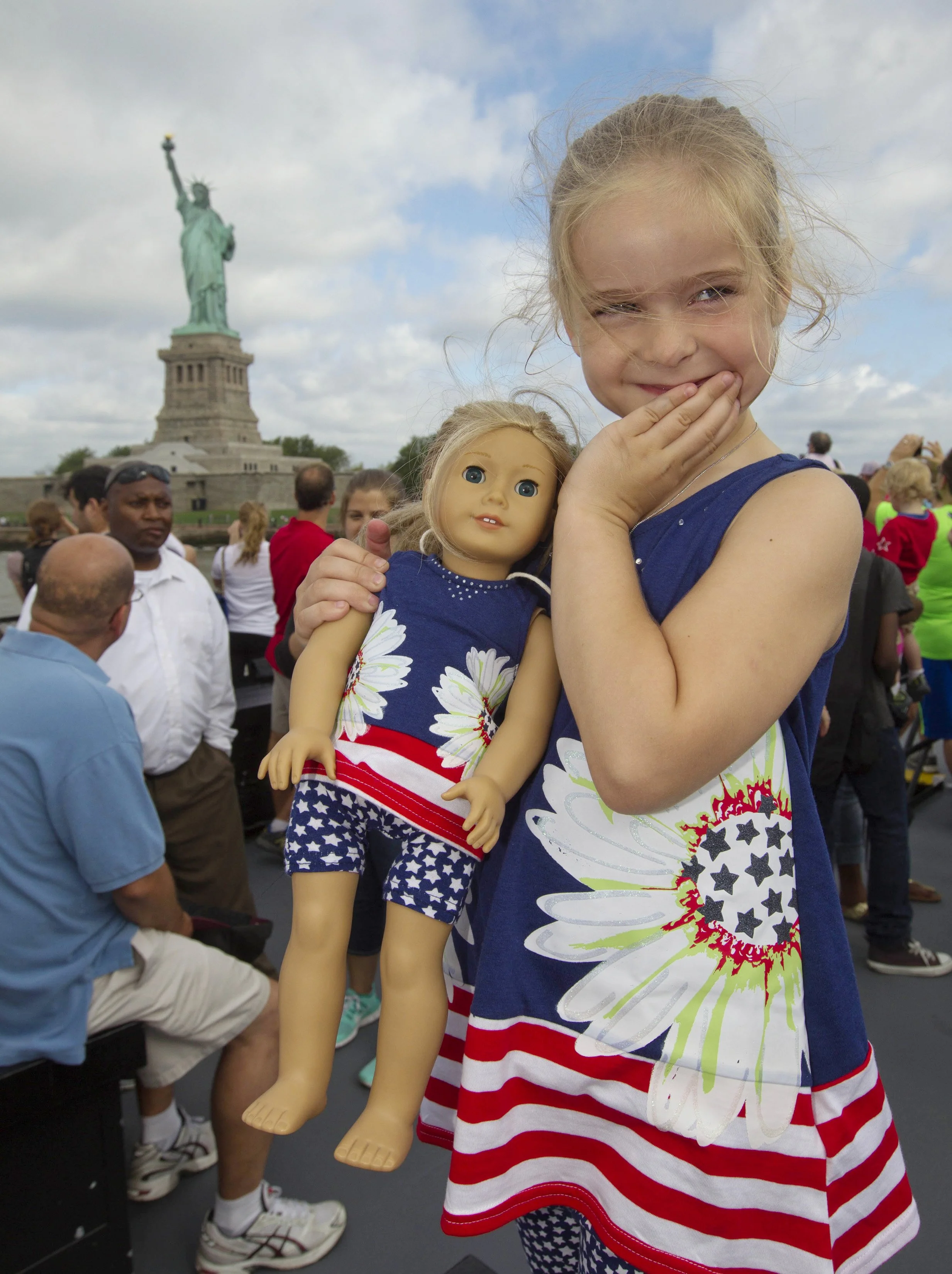  Delilah Leykam, 6, of Brooklyn Heights, celebrates her birthday with a trip to the Statue of Liberty, Thursday, July 4, 2013, in New York. Liberty Island, heavily damaged by Hurricane Sandy, reopened to the public, Thursday. 