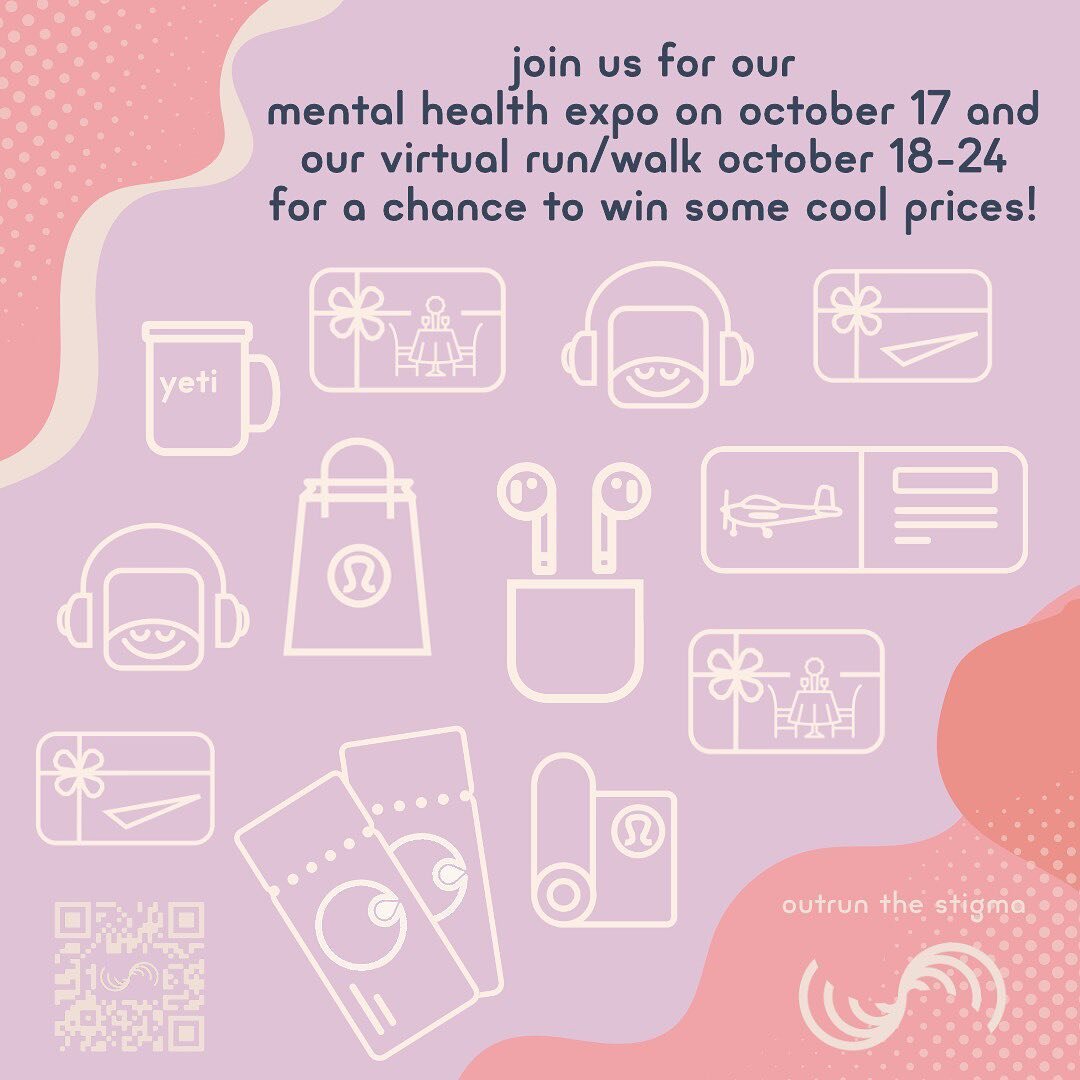 This year Outrun the Stigma is hosting a virtual Mental Health Expo from 1-3 PM Mountain Time on October 17th and a virtual run/walk from October 18-24! There will be prizes for total distance, fastest 5k/10k, most amount fundraised and numerous door