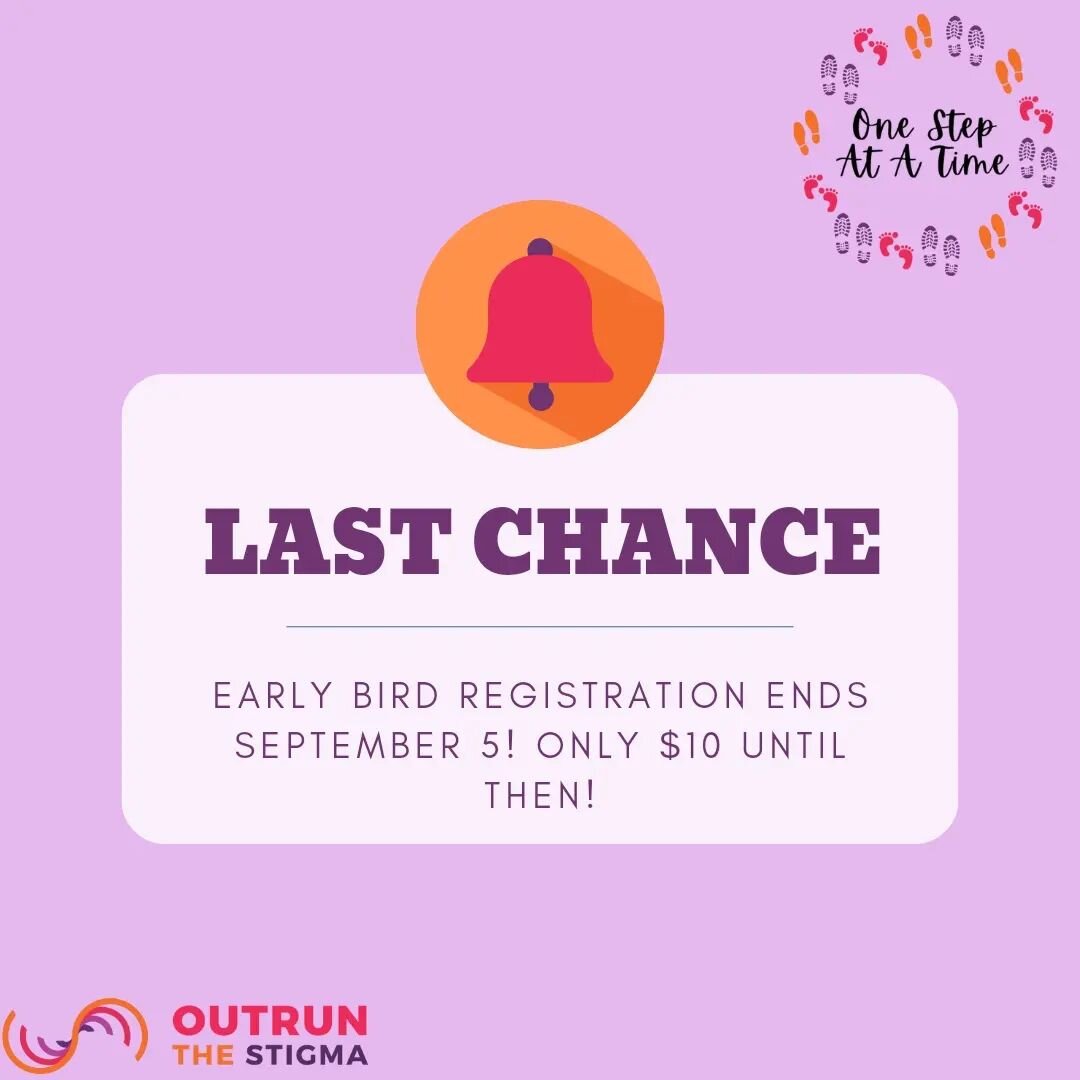 LAST CHANCE!!! To register with the early bird fee of ONLY $10! 

Register today with the link in our bio. All proceeds go to Distress Centre Calgary. The walk and run is less than 2 weeks away! 

Together we can Outrun The Stigma, One Step at a Time
