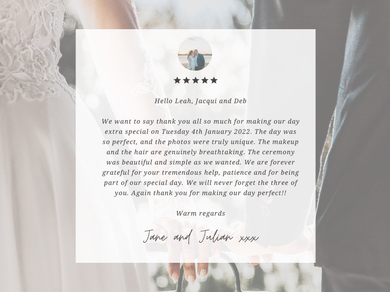 The team from Super Simple Noosa Elopement have been amazing to work with. Communication was fast between any of the team. Leah, Jacqui and Marlies are friendly and easy to work with. The ladies are very good at what-7.png