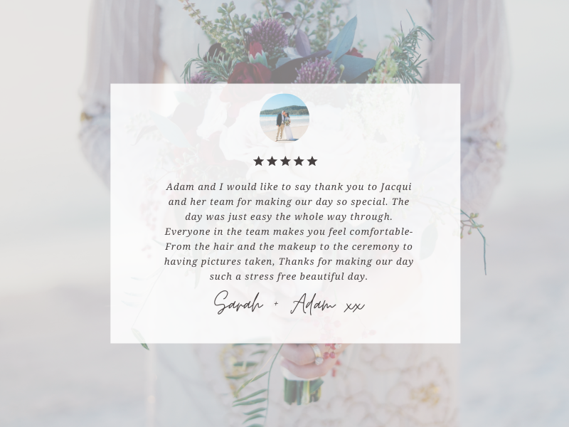 The team from Super Simple Noosa Elopement have been amazing to work with. Communication was fast between any of the team. Leah, Jacqui and Marlies are friendly and easy to work with. The ladies are very good at what.png