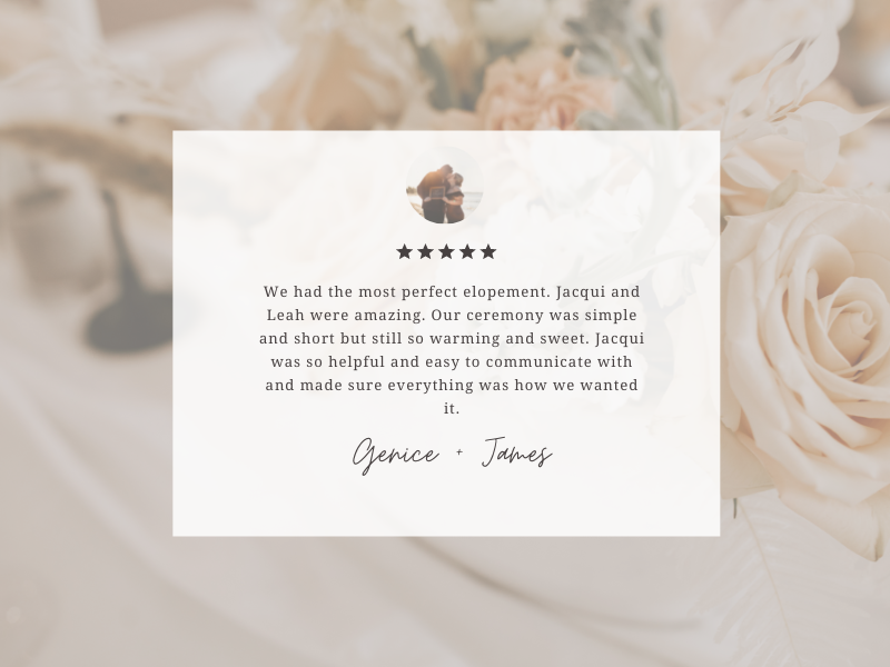 The team from Super Simple Noosa Elopement have been amazing to work with. Communication was fast between any of the team. Leah, Jacqui and Marlies are friendly and easy to work with. The ladies are very good at what-8.png