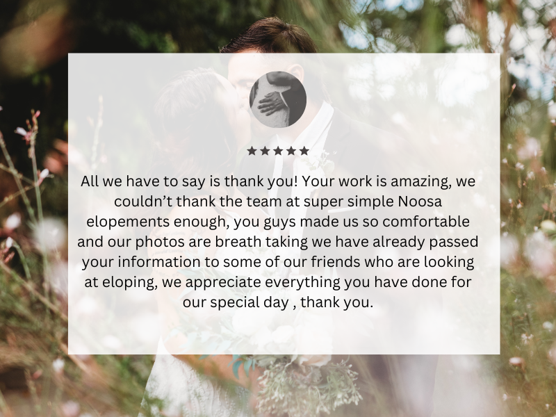 The team from Super Simple Noosa Elopement have been amazing to work with. Communication was fast between any of the team. Leah, Jacqui and Marlies are friendly and easy to work with. The ladies a-2.png