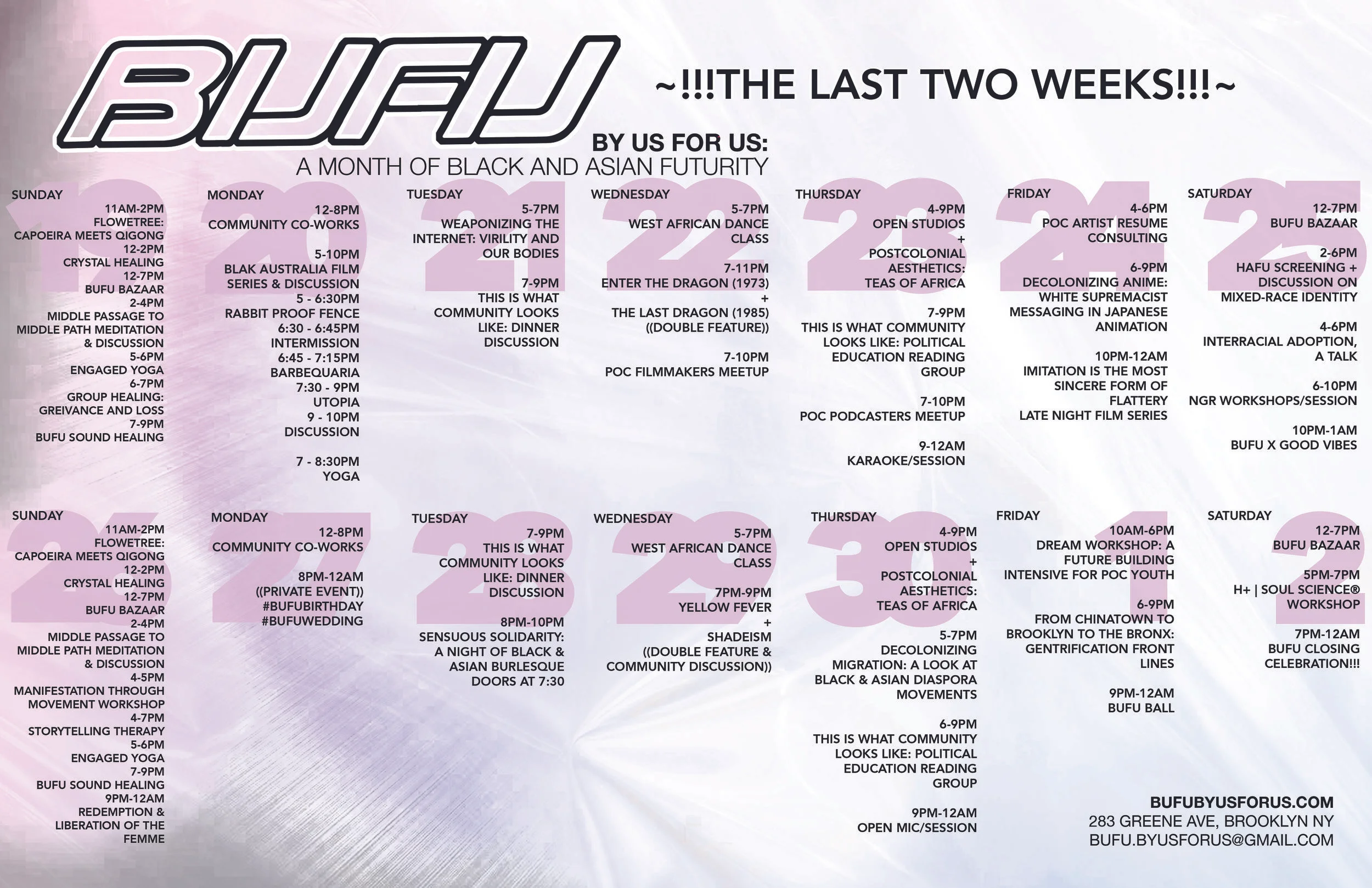 Calendar of our last 2 weeks