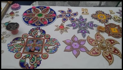 Different Rangoli patterns which are believed to bring good luck and prosperity to a home so it is usually created at the entrances.